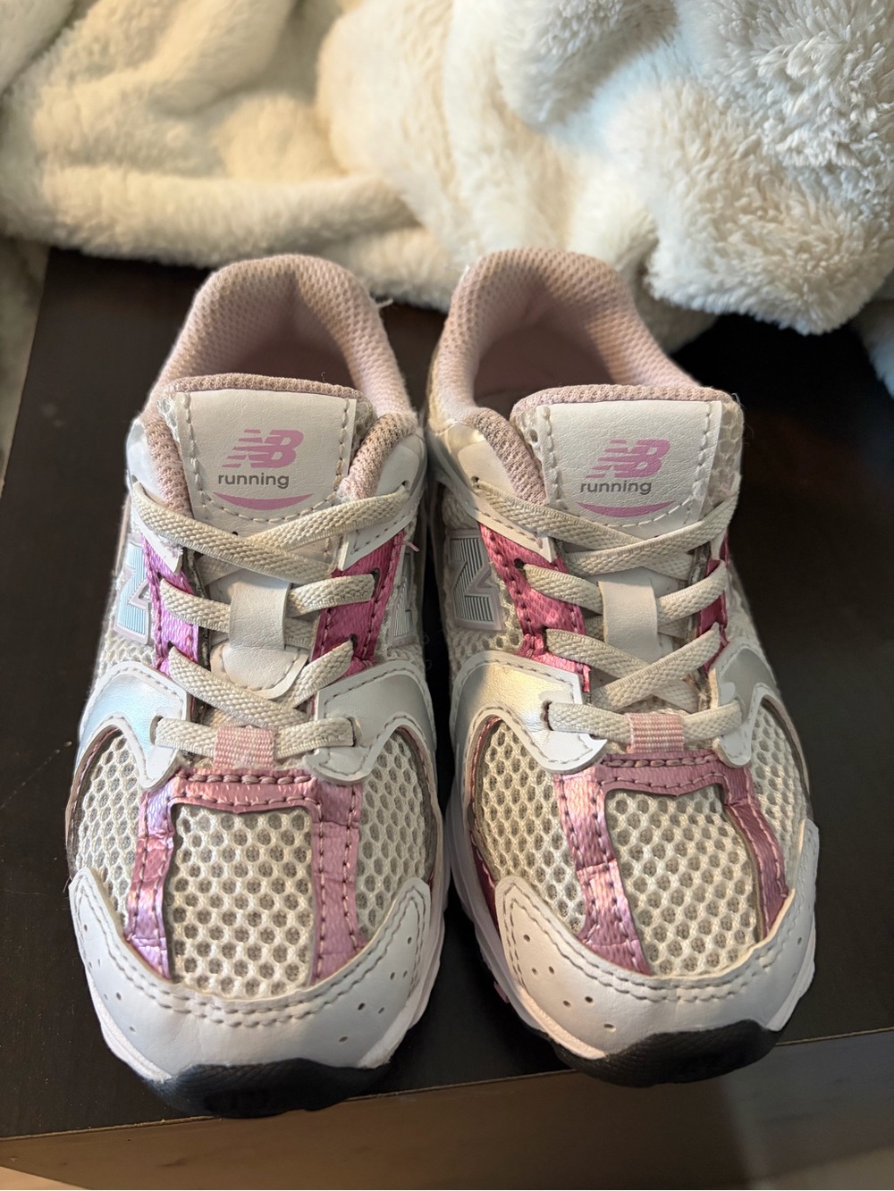 New Balance Kids White and Pink Athletic Sneakers